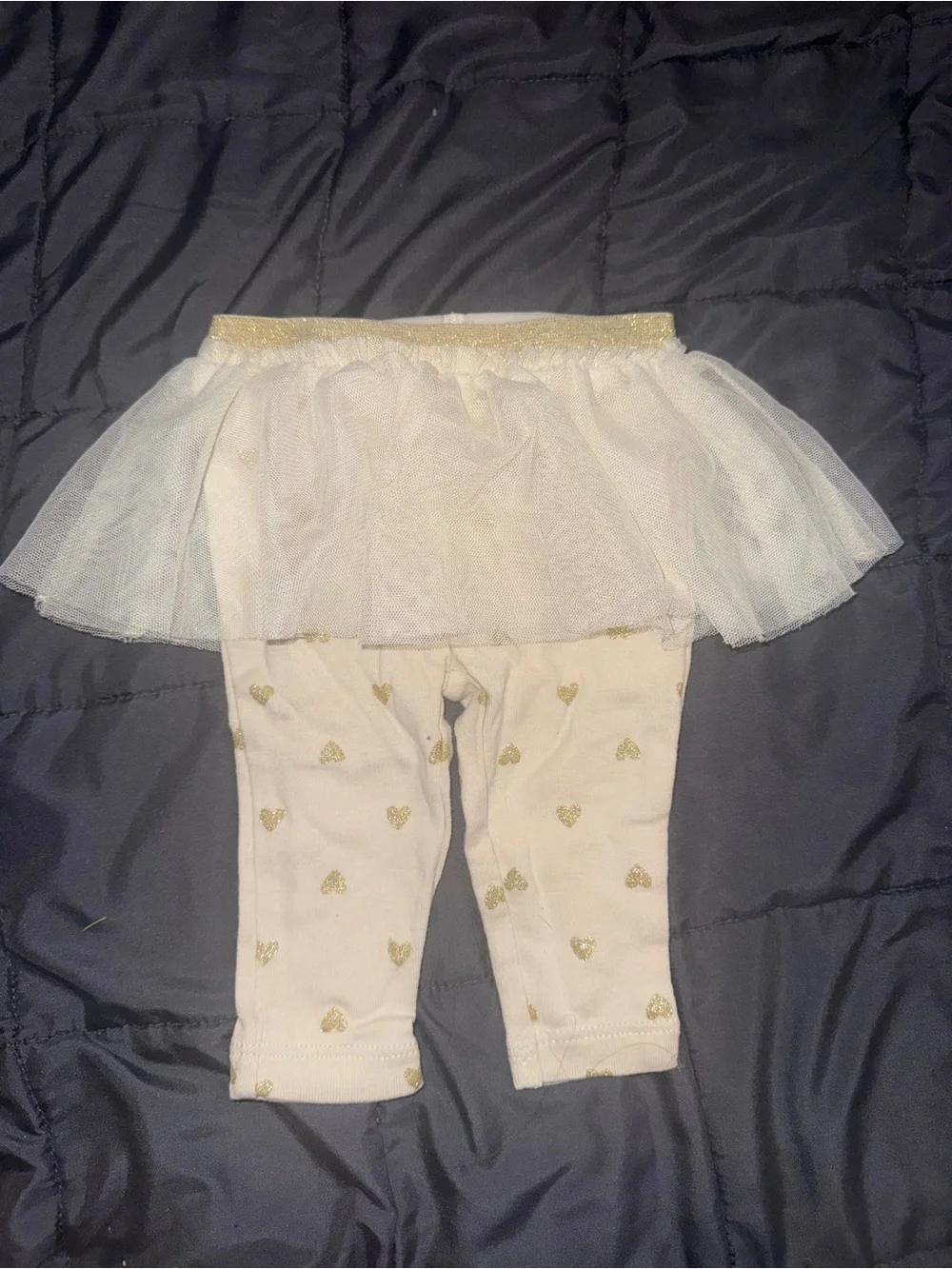 Carter's White Tulle Skirted Leggings with Gold Hearts